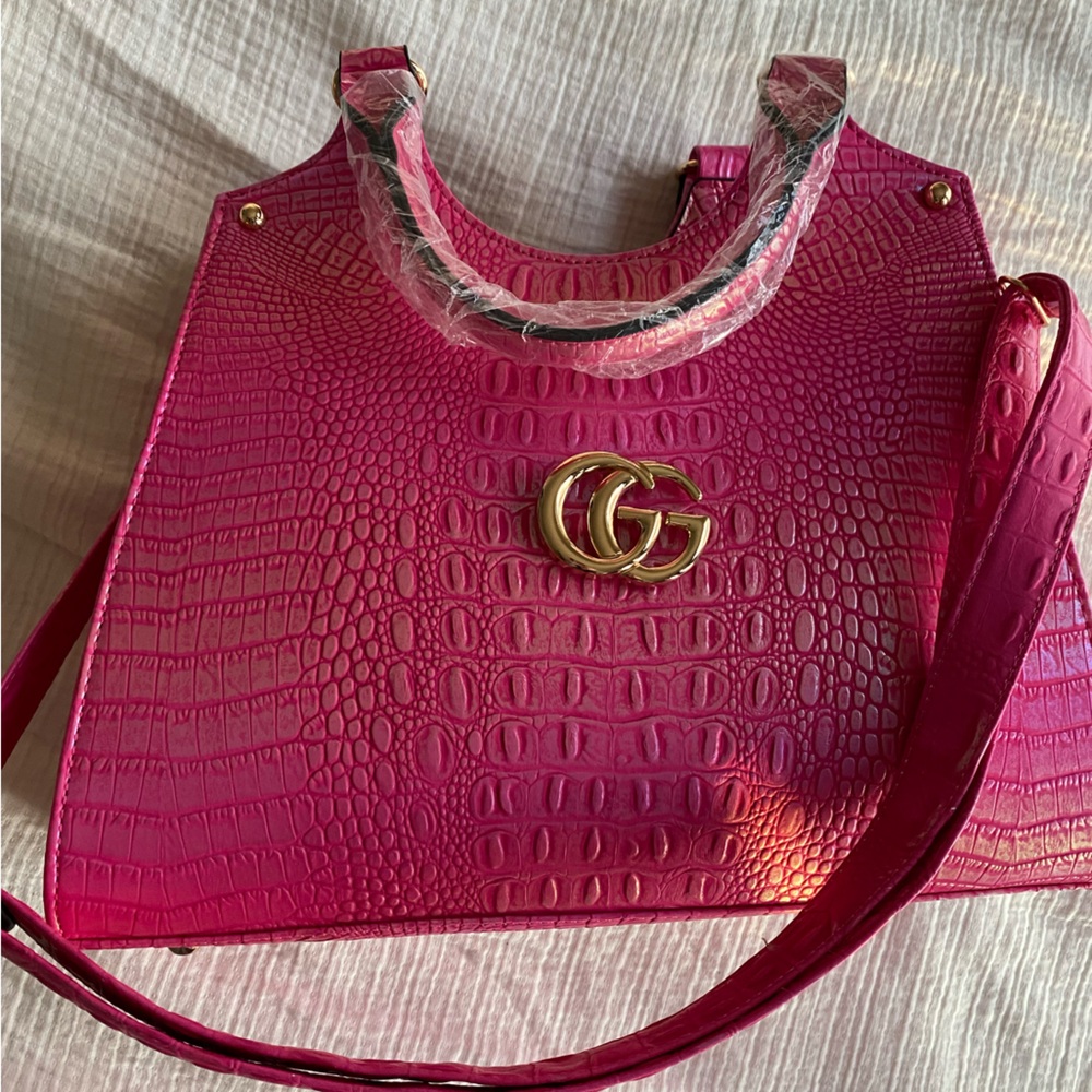 Pink Crocodile Embossed Women's Bag